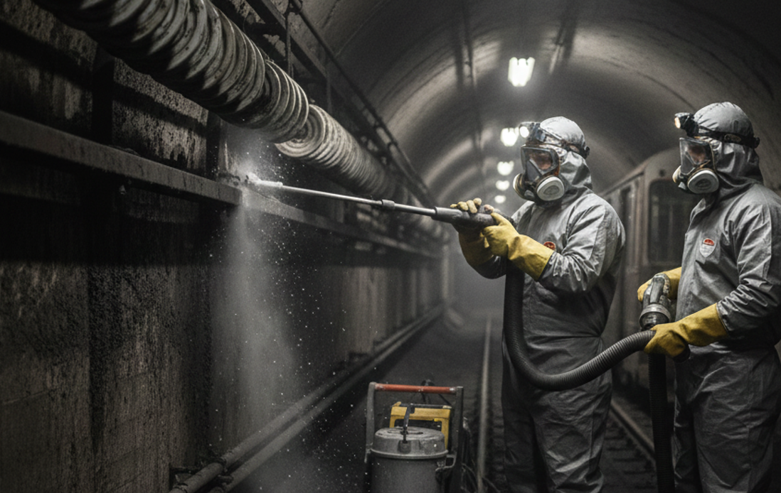 Обработка изоляторов метро от угольной пыли