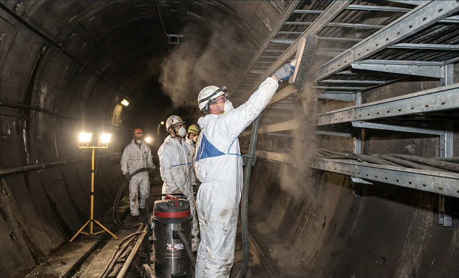 Очистка кабельных лотков в тоннелях