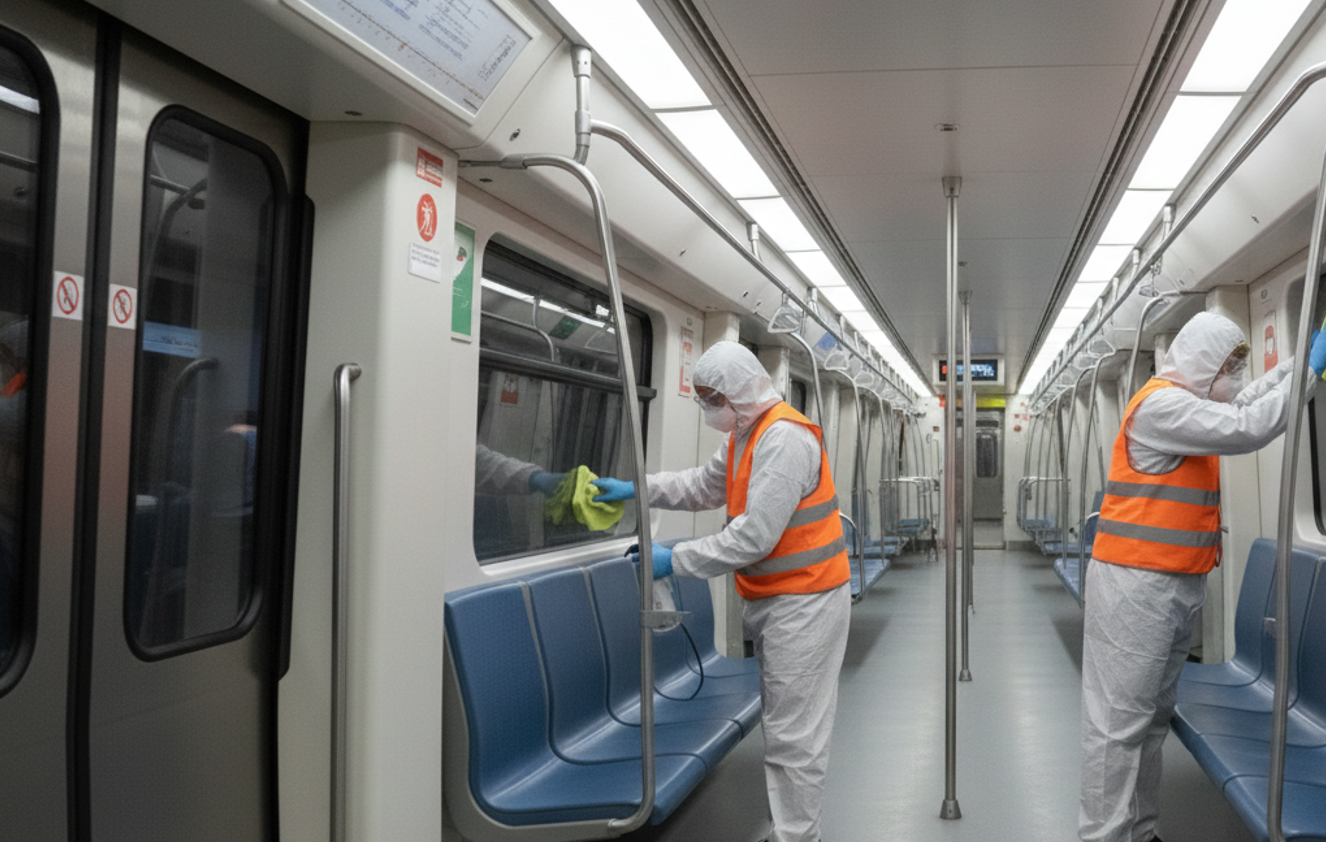 Очистка пластиковых панелей салонов ЖД и метро без помутнения