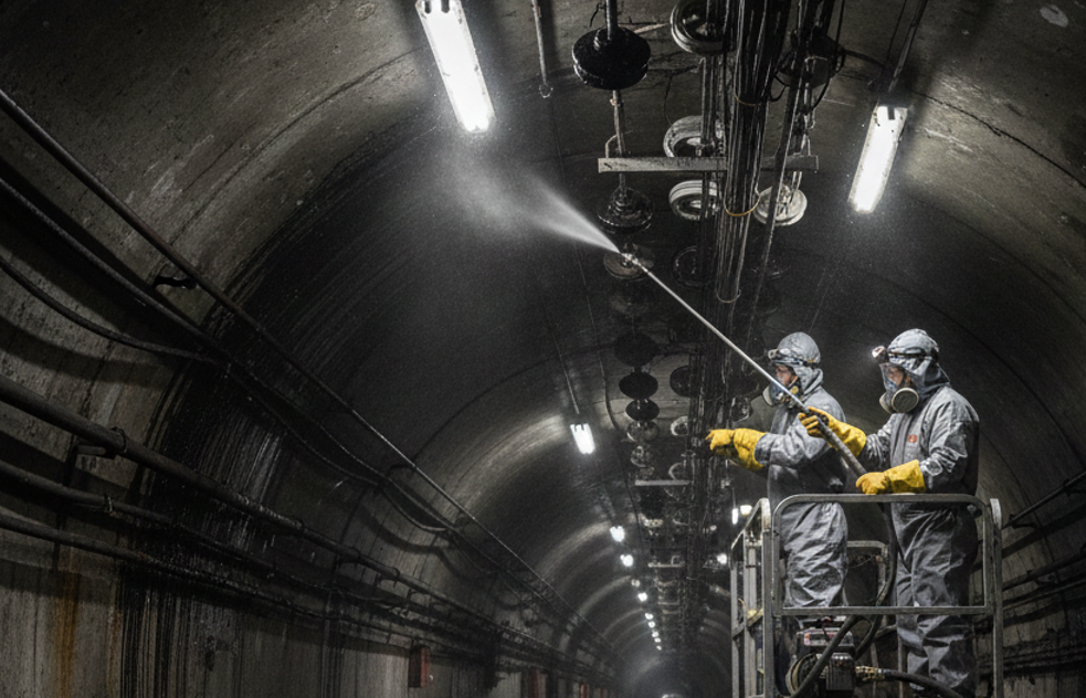 Очищение токовых подвесов метро от графитовой смазки