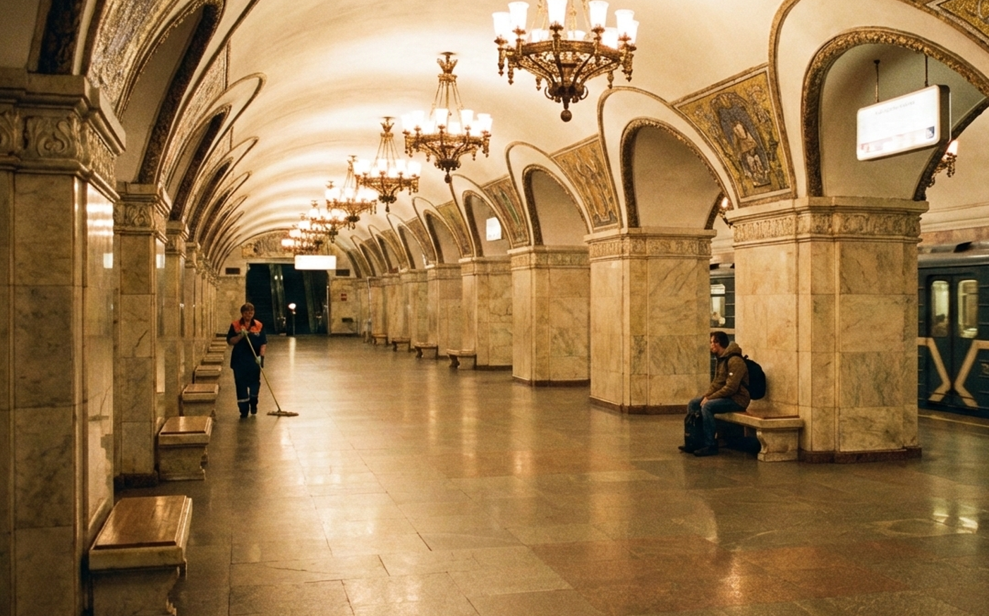 Уборка платформ и переходов метро при сильных морозах без наледи и скольжения