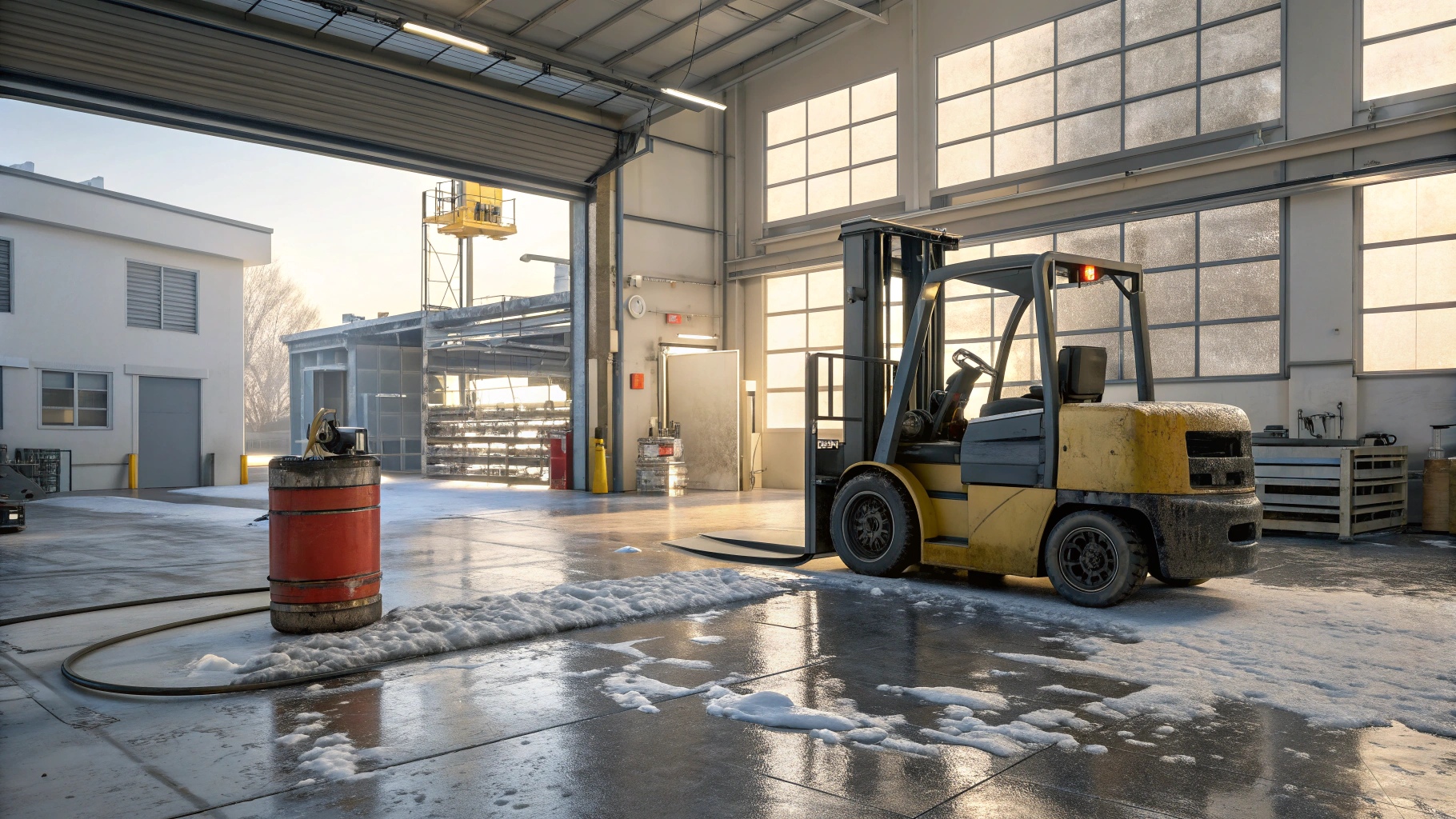 Мойка погрузчиков и складской техники зимой без замерзания воды