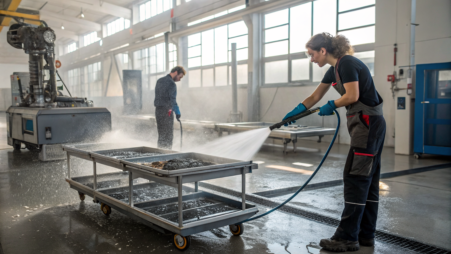 Мойка транспортных тележек для деталей от масел, стружки и СОЖ