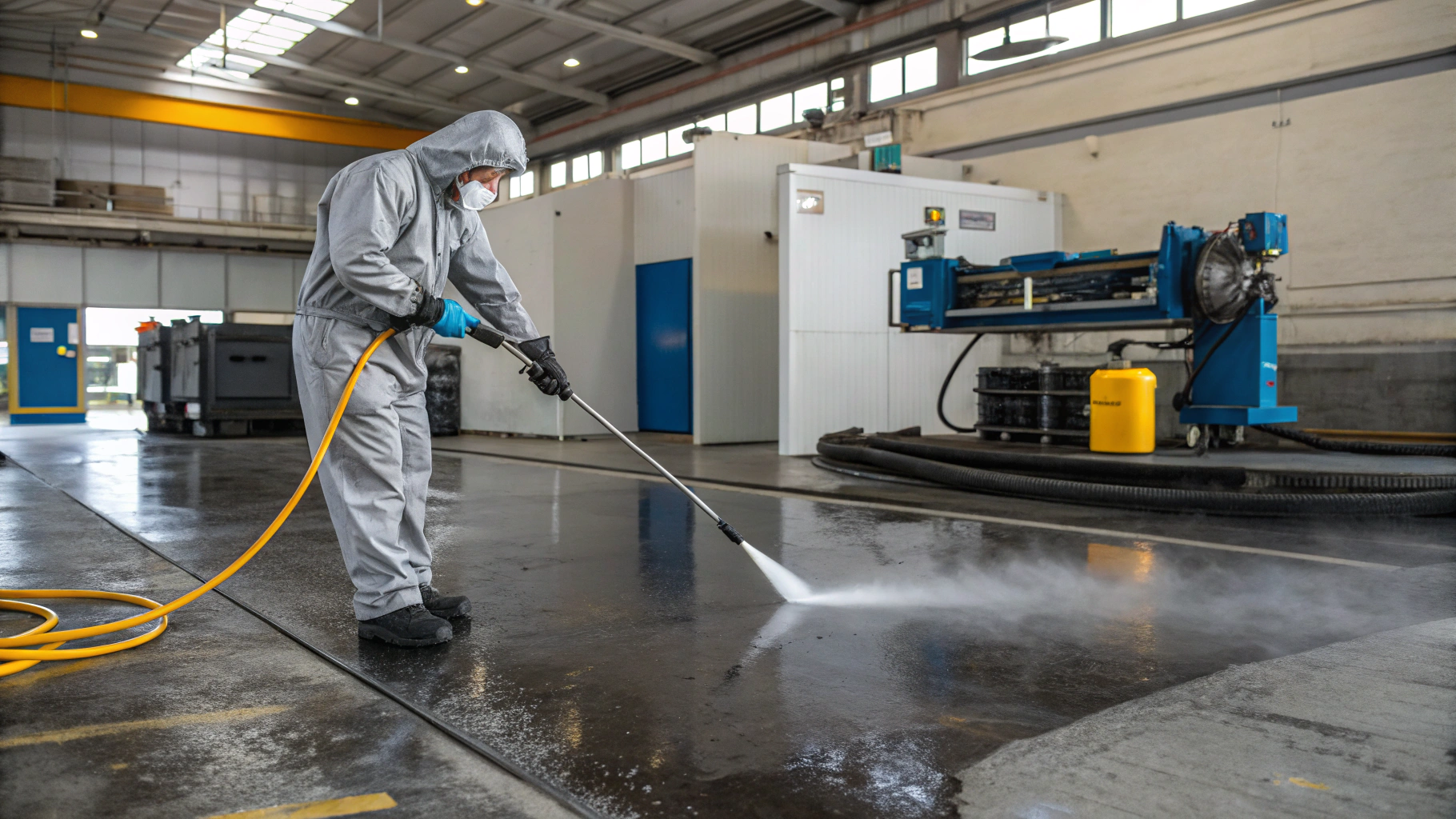 Удаление масляных пятен с бетонных полов цеха