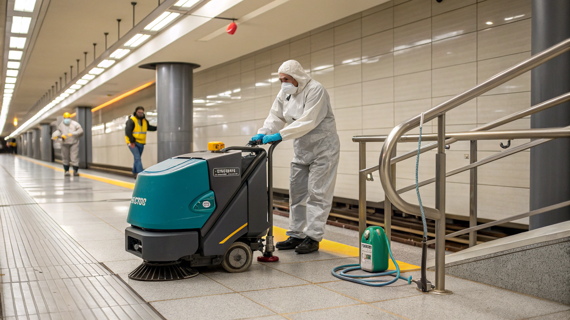 Уход за полами и поручнями вагонов метро