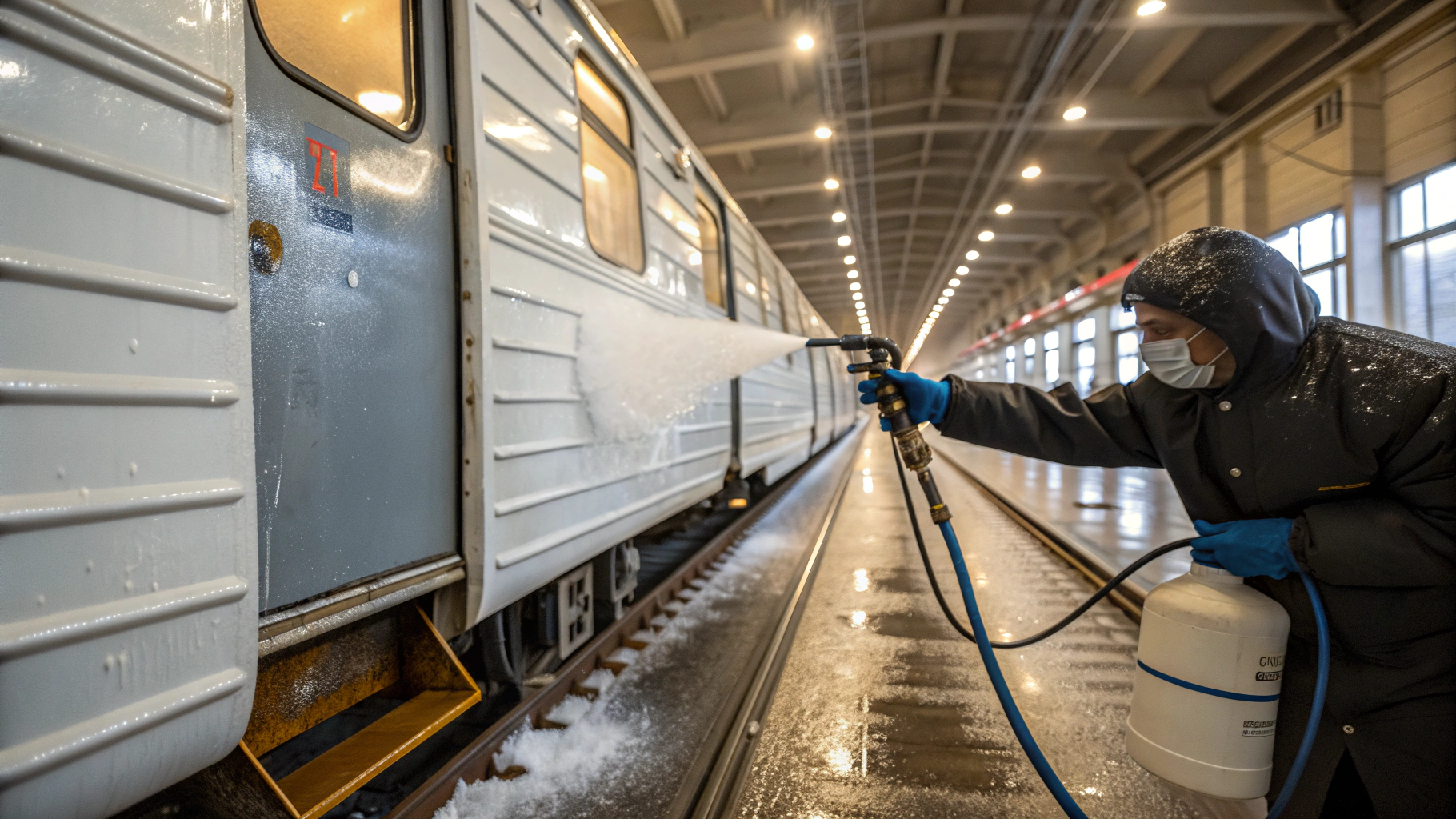 Очистка кузовов вагонов от дорожных и технических загрязнений