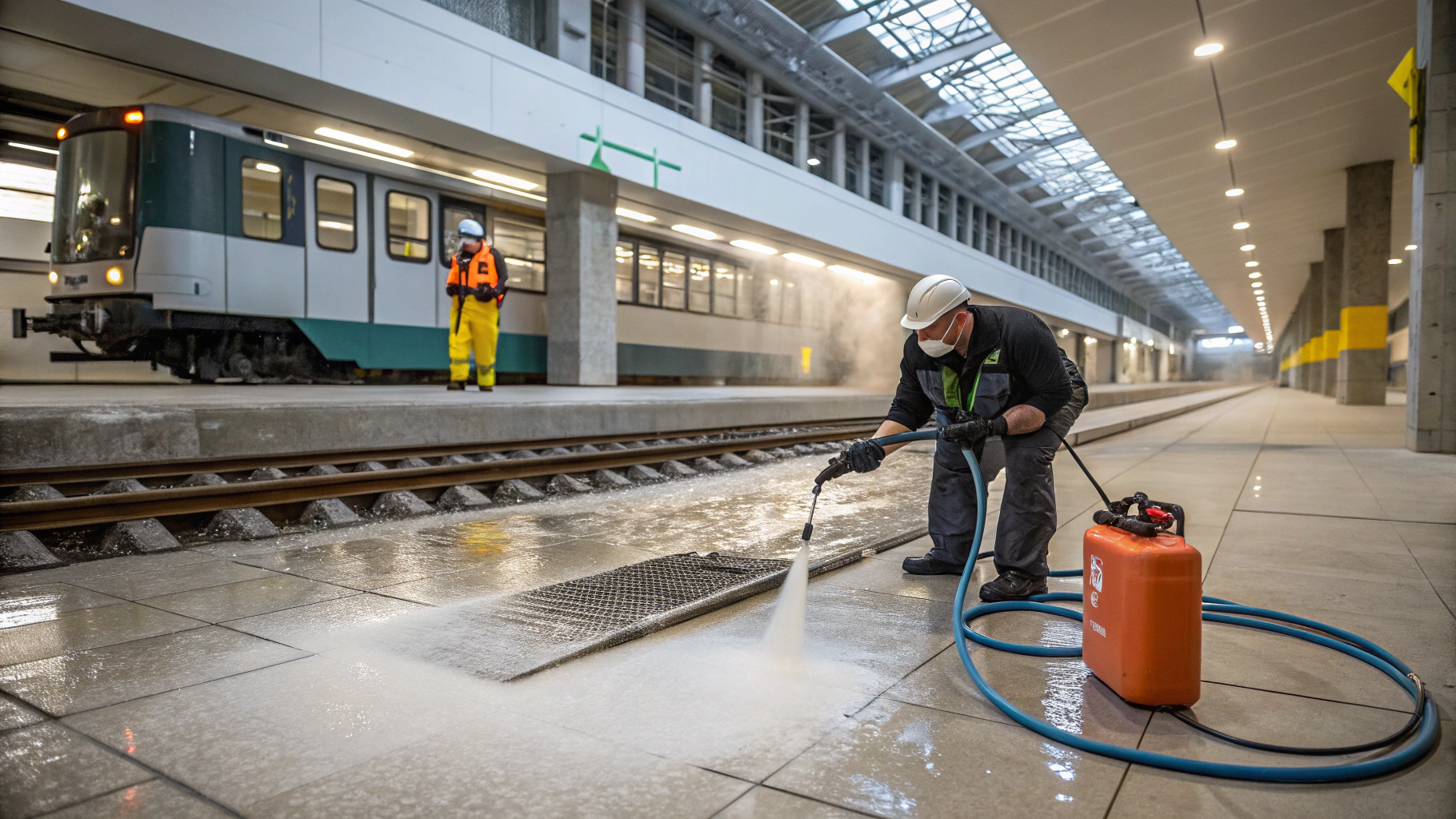 Очистка напольных покрытий депо при высокой нагрузке