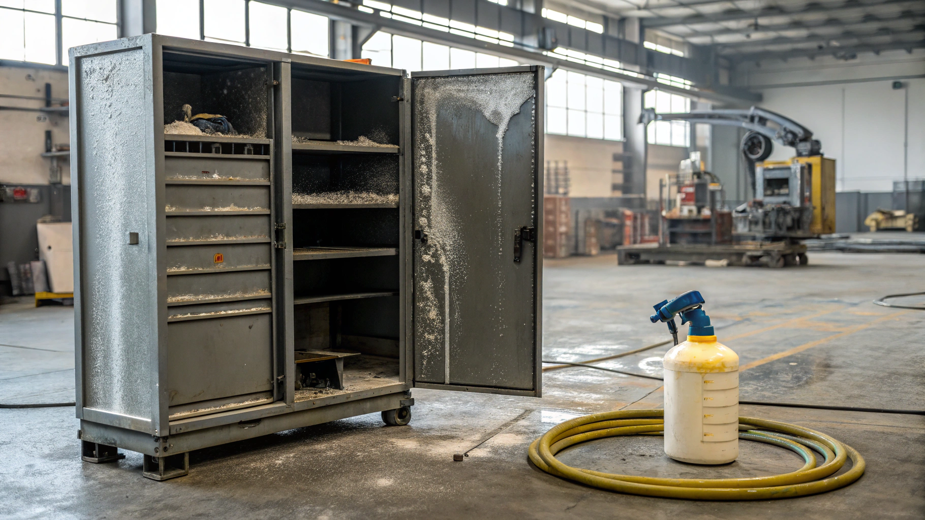 Очистка инструментальных шкафов от масляной пыли