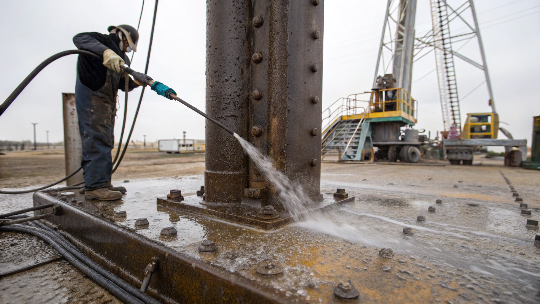 Очистка металлоконструкций буровых вышек от масляных отложений