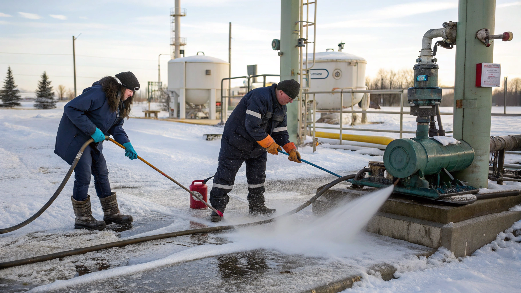Очистка производственных площадок от снежной грязи без катка