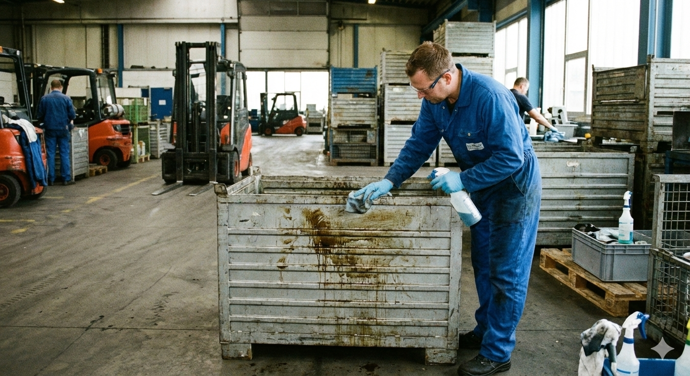 Удаление следов смазки с транспортировочной тары