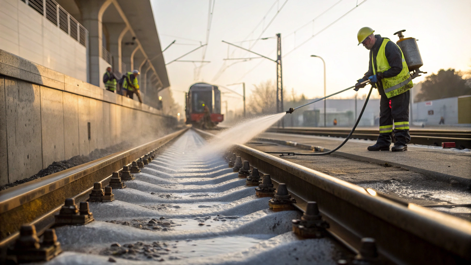 Промывка путевых лотков метро от песчано солевых отложений с экономией воды