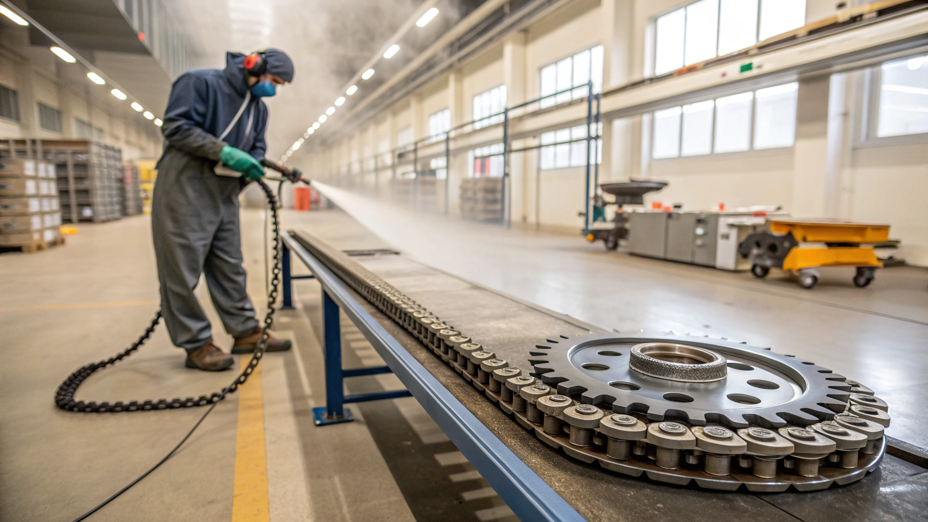 Обезжиривание цепей конвейеров перед сборкой с рециркуляцией