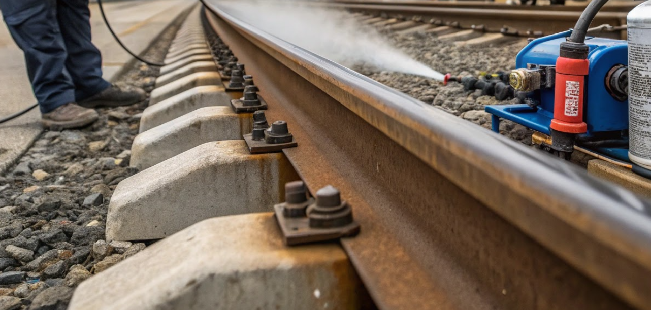 Обезжиривание стыков рельсов перед сваркой