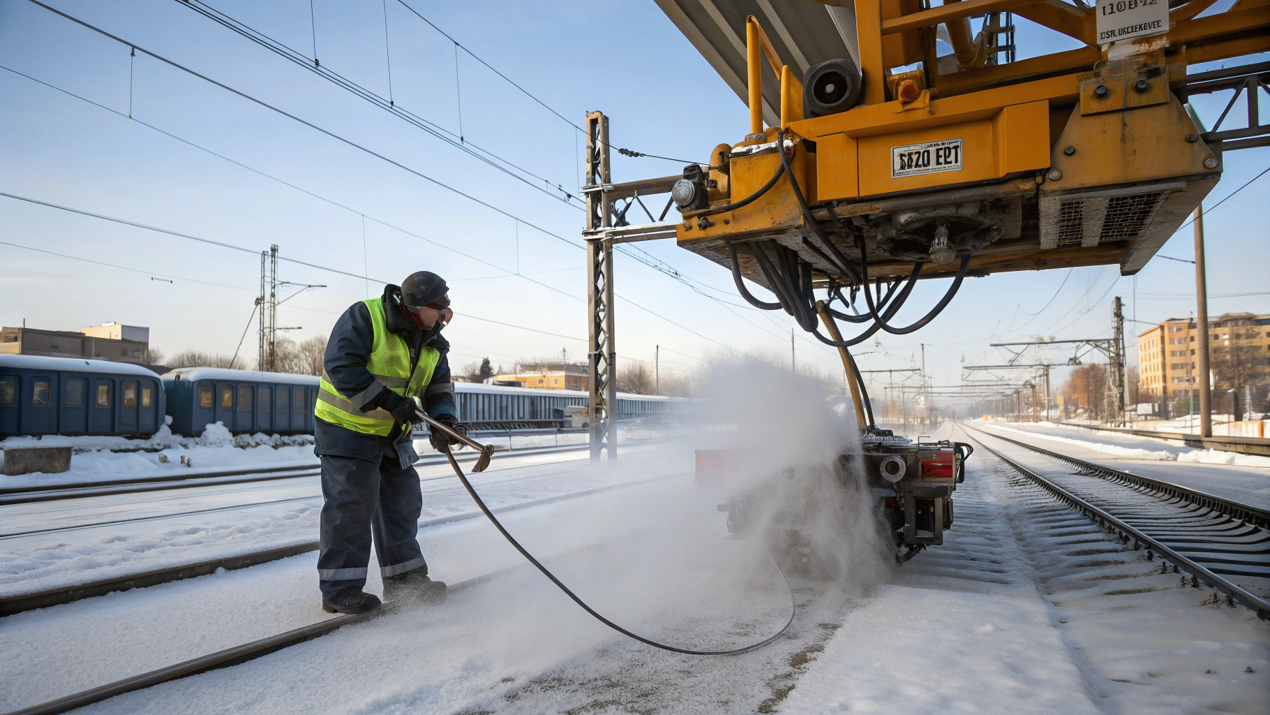 Очистка токоприемников от графитовой пыли в мороз
