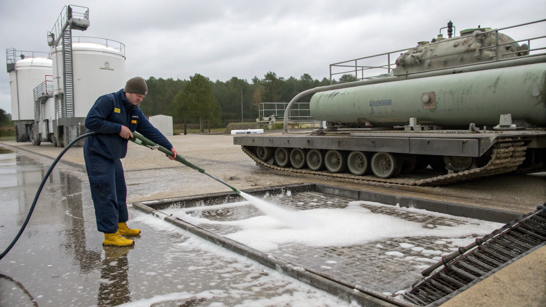 Промывка понтонов резервуаров от соли в оттепель
